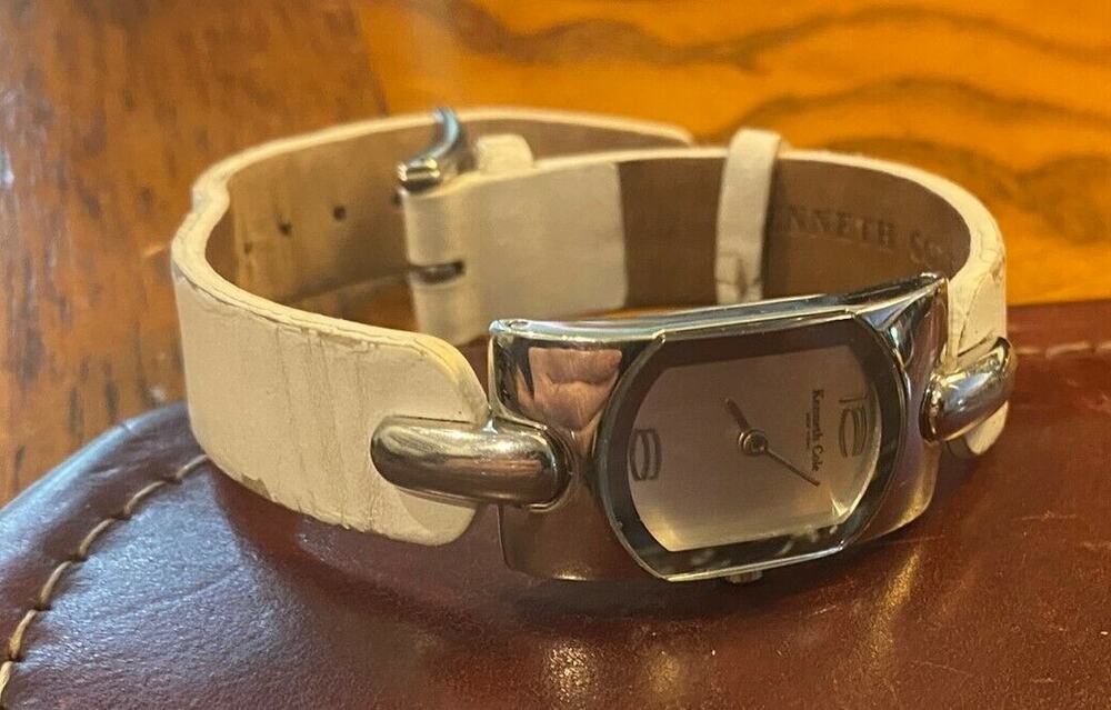 Women's 17mm silver Tone Kenneth Cole New York Watch, White Leather Band